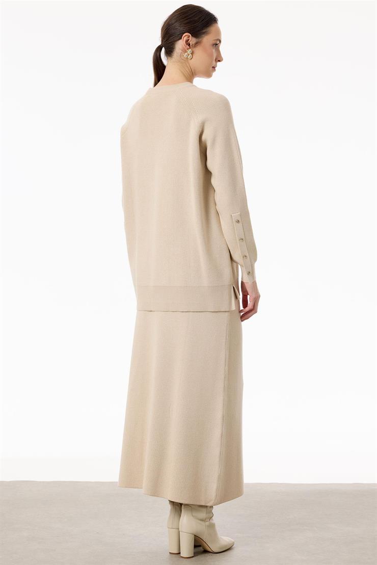 Selanik Örgülü Kolları Düğmeli Takım VANİLLA