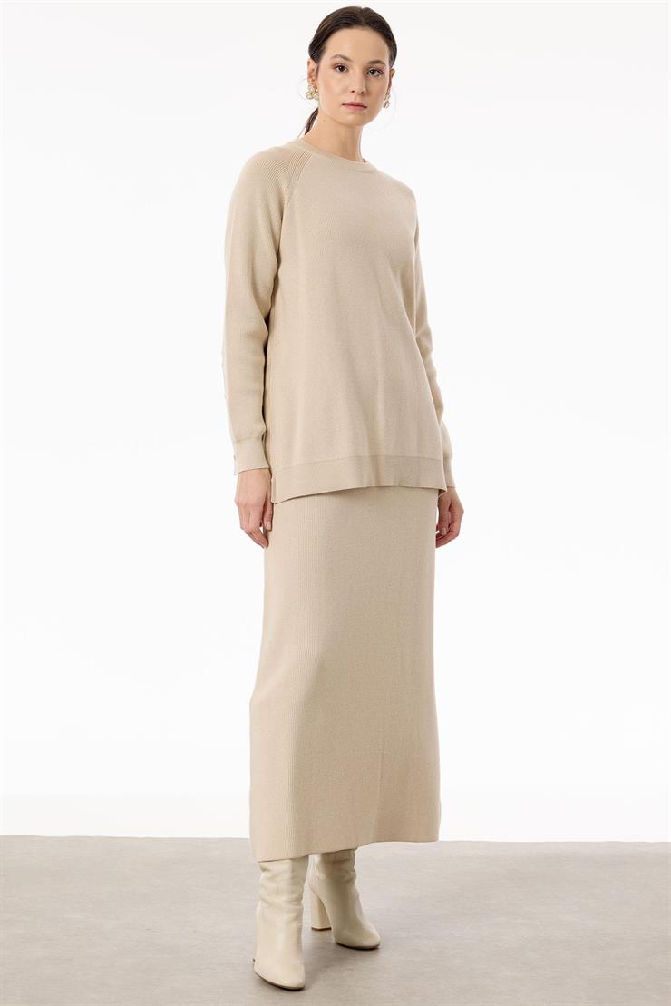 Selanik Örgülü Kolları Düğmeli Takım VANİLLA