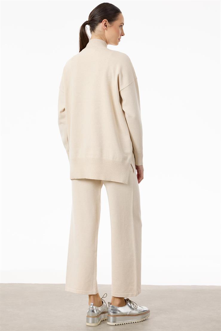 Şerit Payet Detaylı Pantolonlu Triko takım BEJ