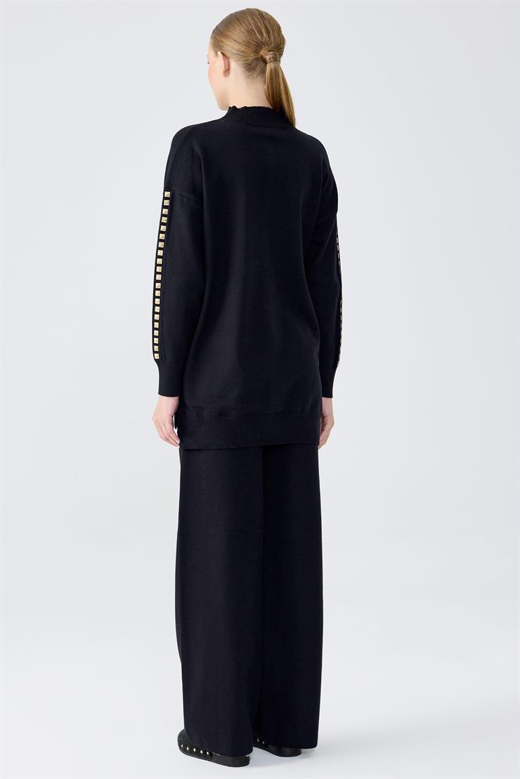 Şerit Taş İşlemeli Tunik Pantolon Takım SİYAH