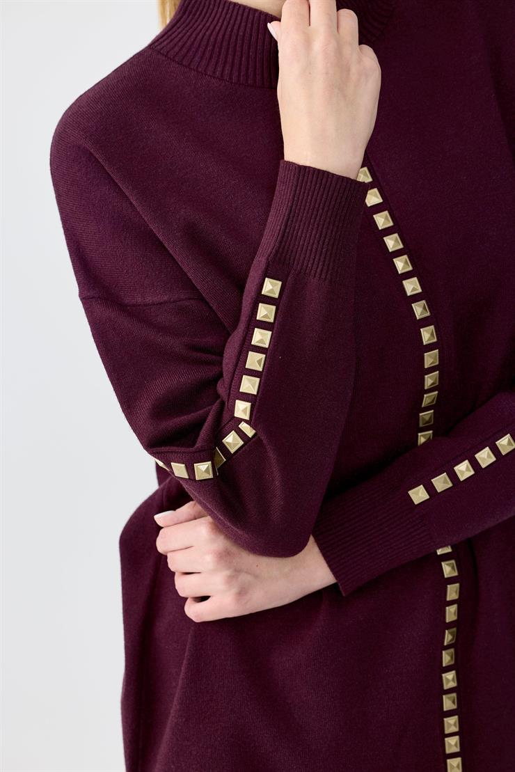 Şerit Taş İşlemeli Tunik Pantolon Takım MÜRDÜM