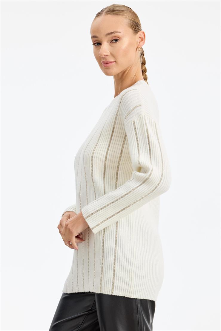 Şerit Taş Yapıştırmalı Fitilli Tunik EKRU