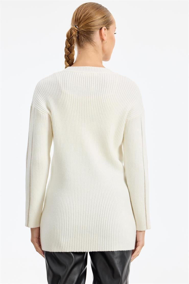 Şerit Taş Yapıştırmalı Fitilli Tunik EKRU