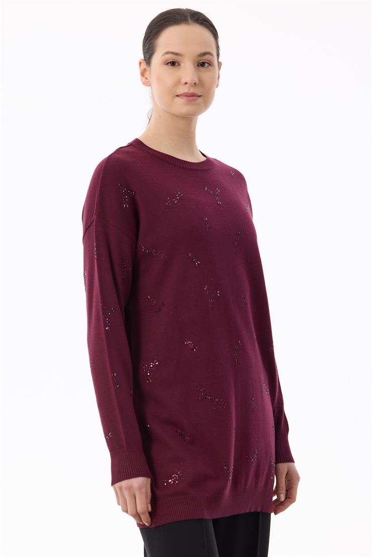 Serpme Çiçek Taşlı Tunik BORDO