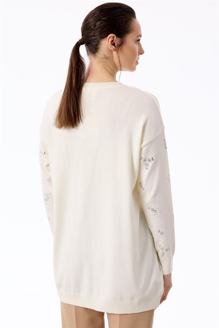 Serpme Çiçek Taşlı Tunik EKRU