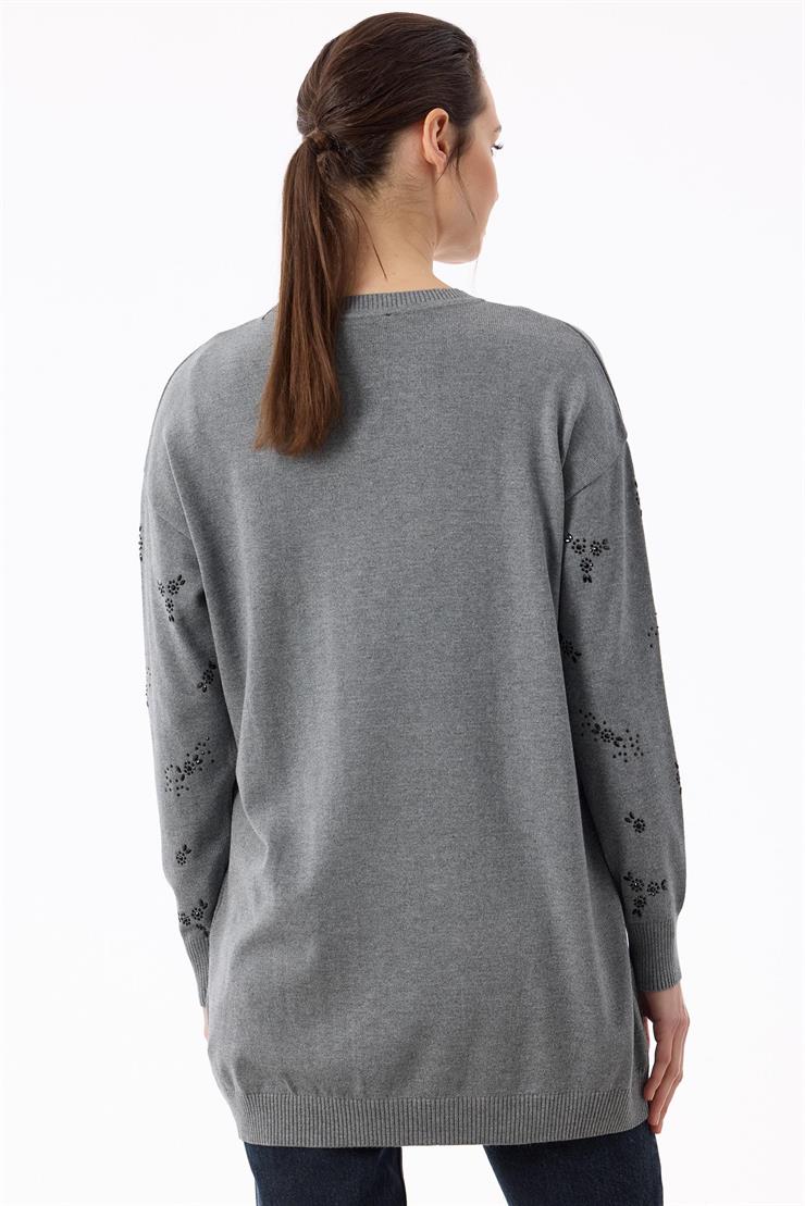 Serpme Çiçek Taşlı Tunik GRİ MELANJ