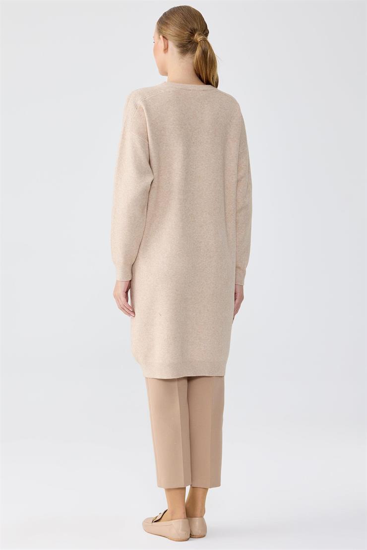 Sıfır Yaka Cepli Triko Tunik BEJ