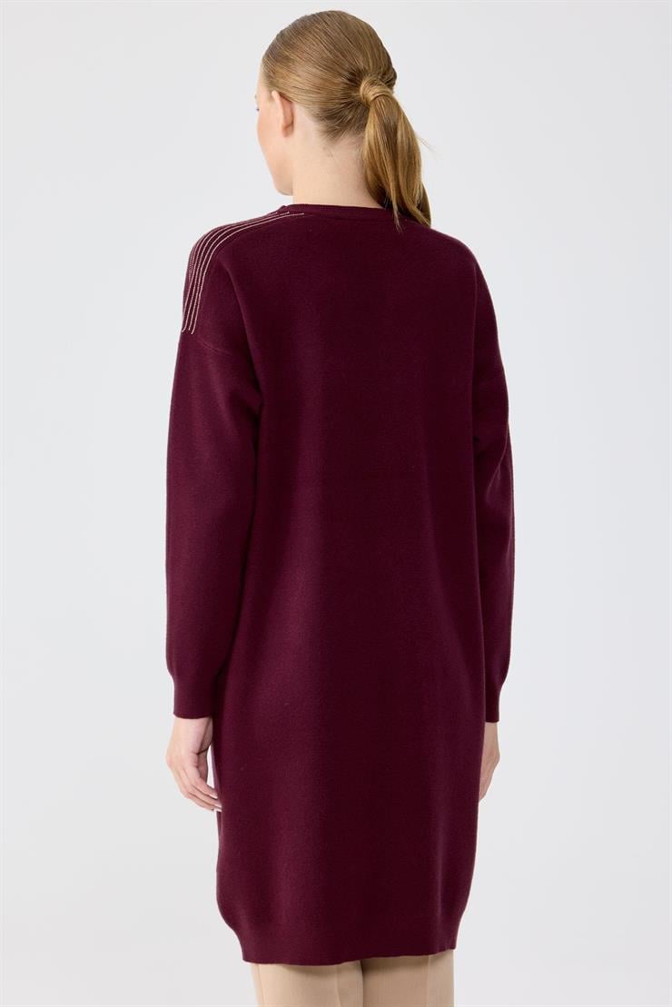 Sıfır Yaka Cepli Triko Tunik BORDO