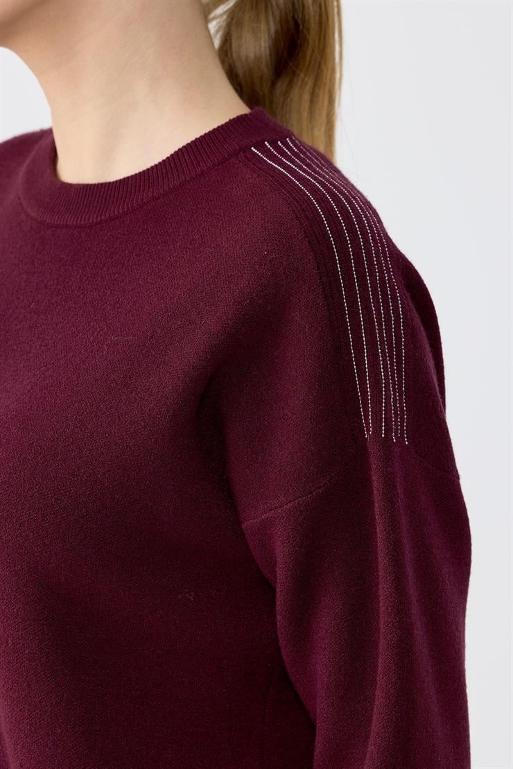 Sıfır Yaka Cepli Triko Tunik BORDO