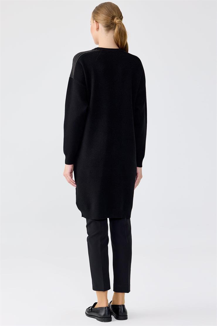 Sıfır Yaka Cepli Triko Tunik SİYAH
