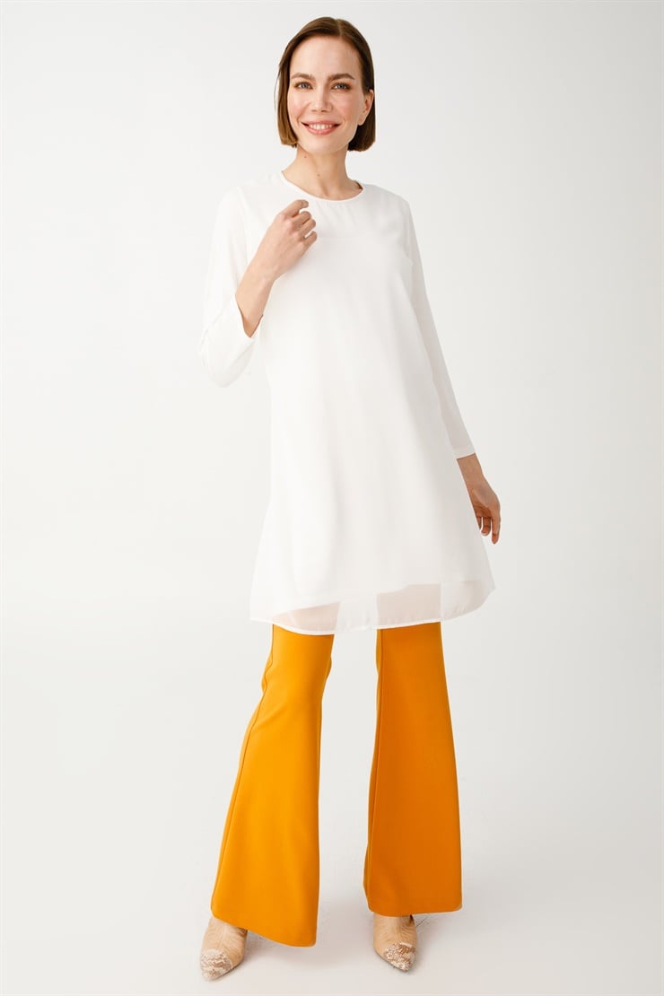 Şifonlu Penye Tunik-EKRU