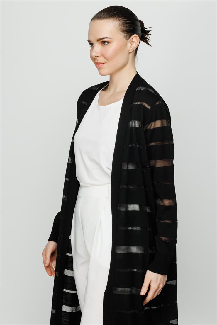 Sim Çizgili Hırka-SİYAH