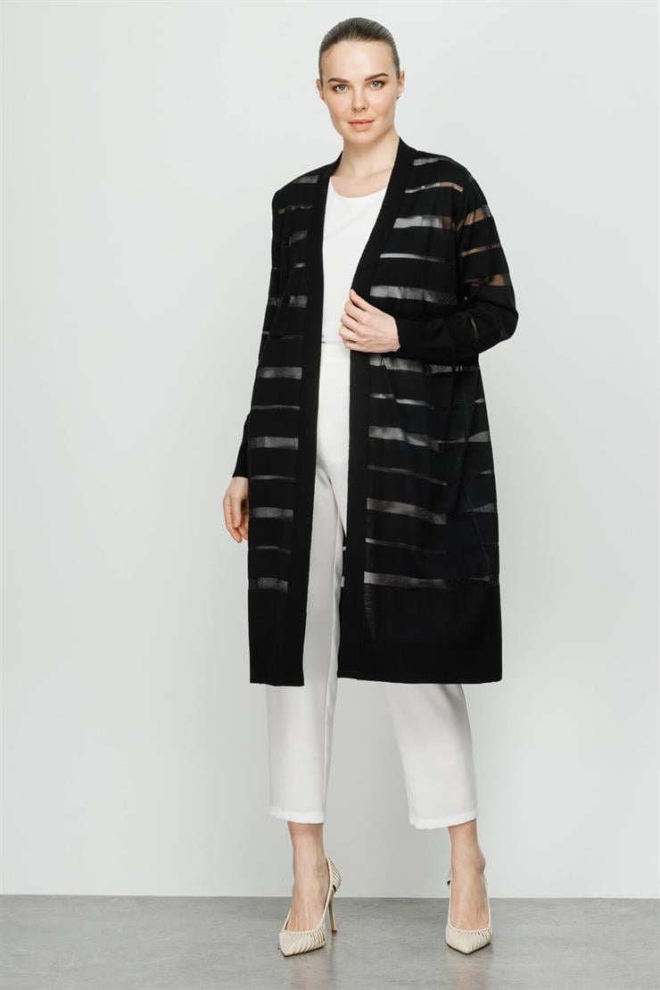 Sim Çizgili Hırka-SİYAH