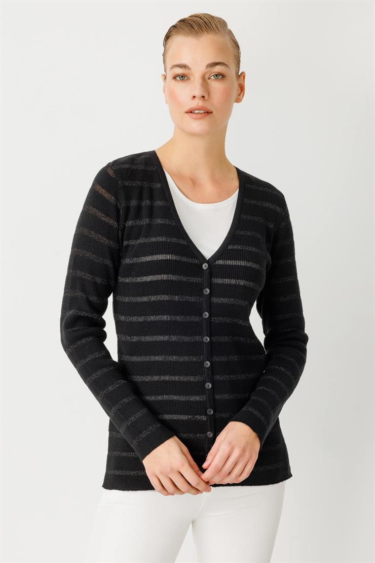 Sim Detaylı Fitilli Triko Hırka-SİYAH