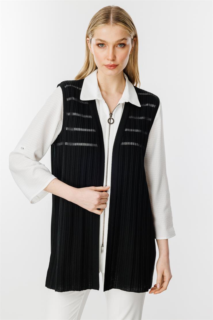 Sim Detaylı Triko Yelek-SİYAH