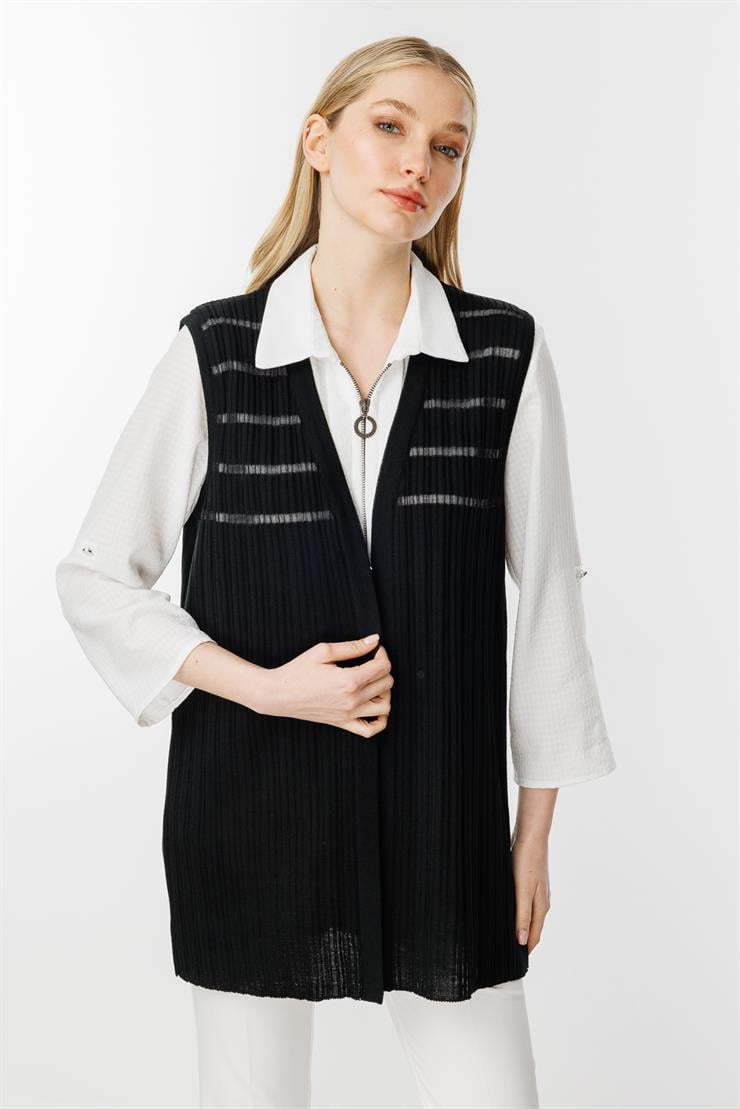 Sim Detaylı Triko Yelek-SİYAH
