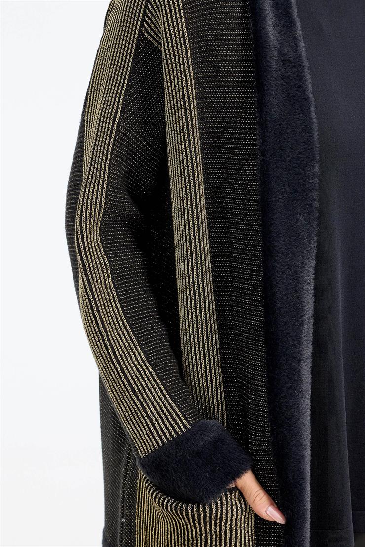 Sim ip Detaylı Triko Hırka SİYAH-GOLD