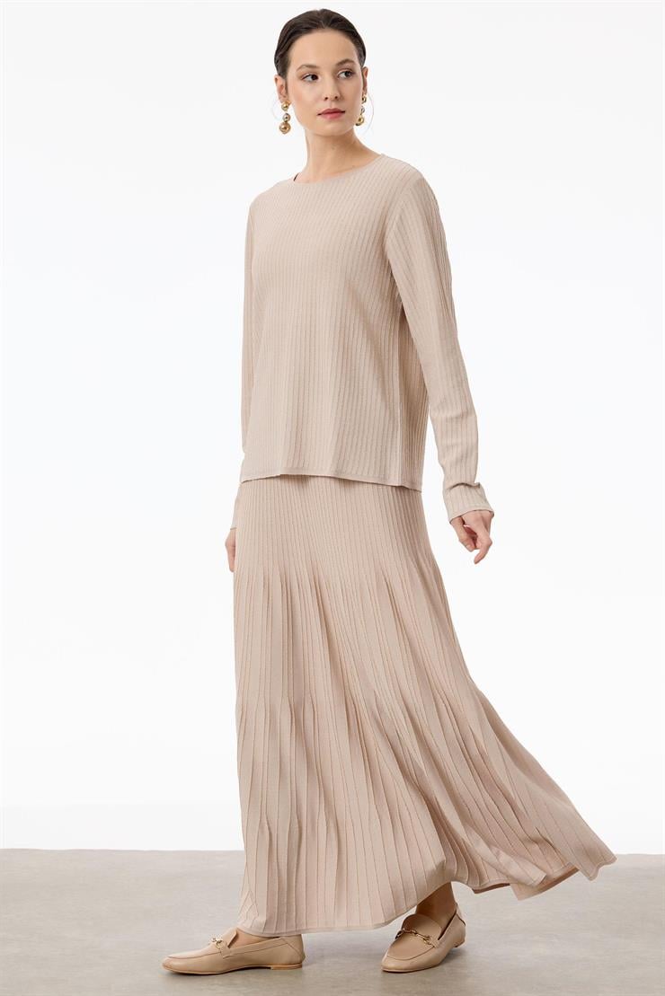 Simli Etekli Rayon Takım BEJ