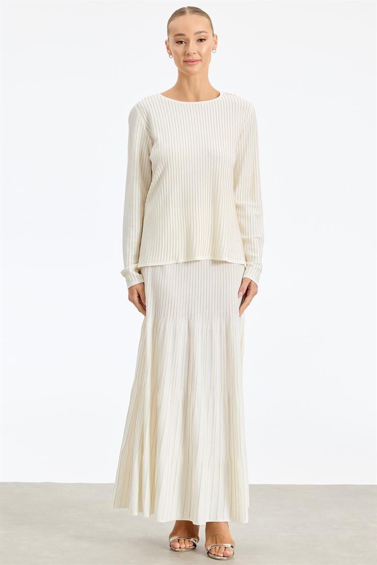 Simli Etekli Rayon Takım EKRU