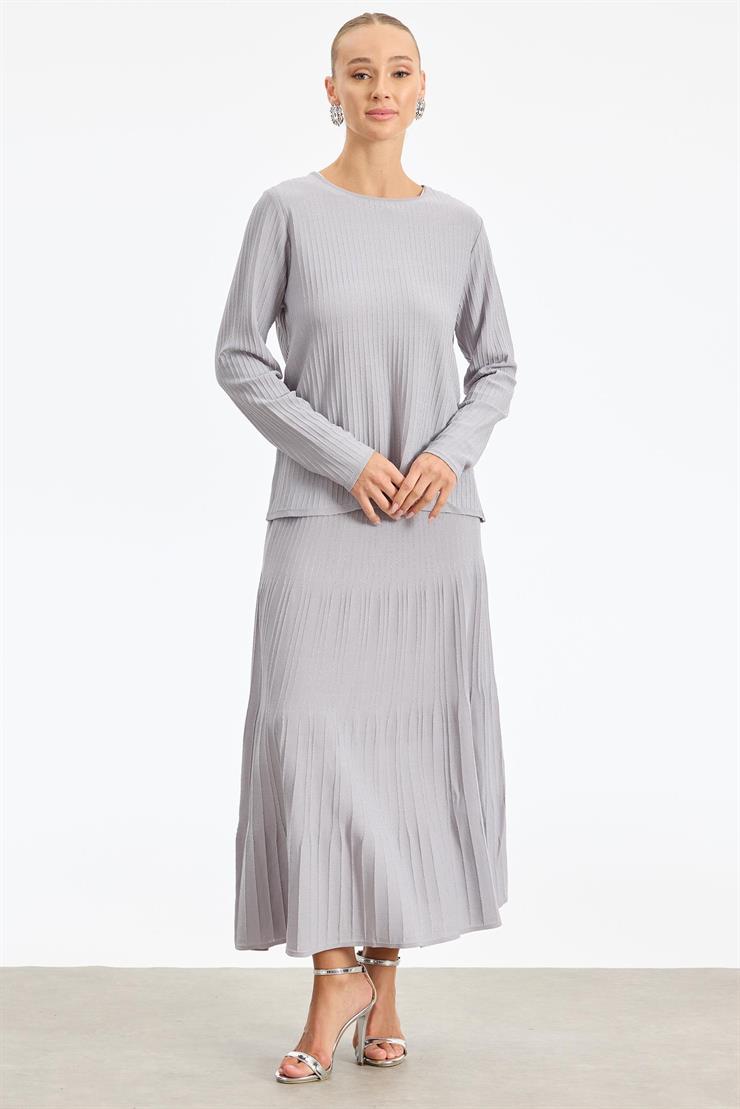 Simli Etekli Rayon Takım GRİ