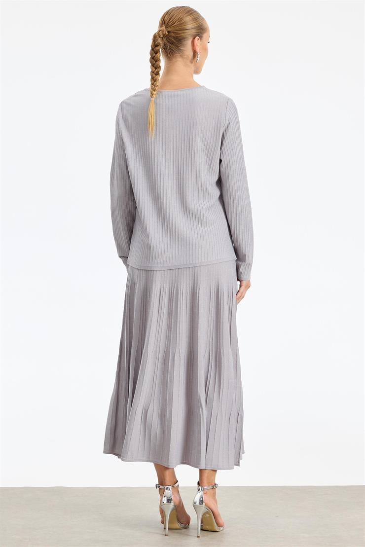 Simli Etekli Rayon Takım GRİ