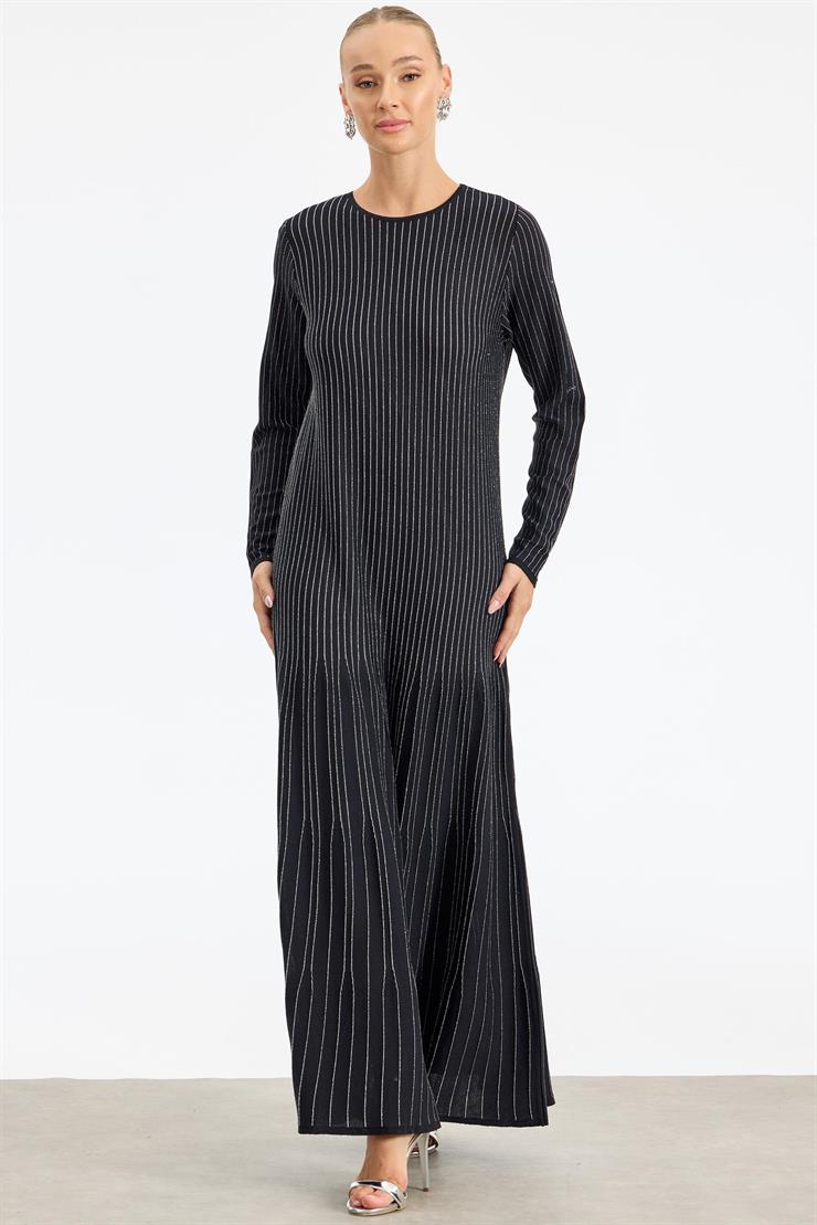 Simli Rayon Elbise SİYAH