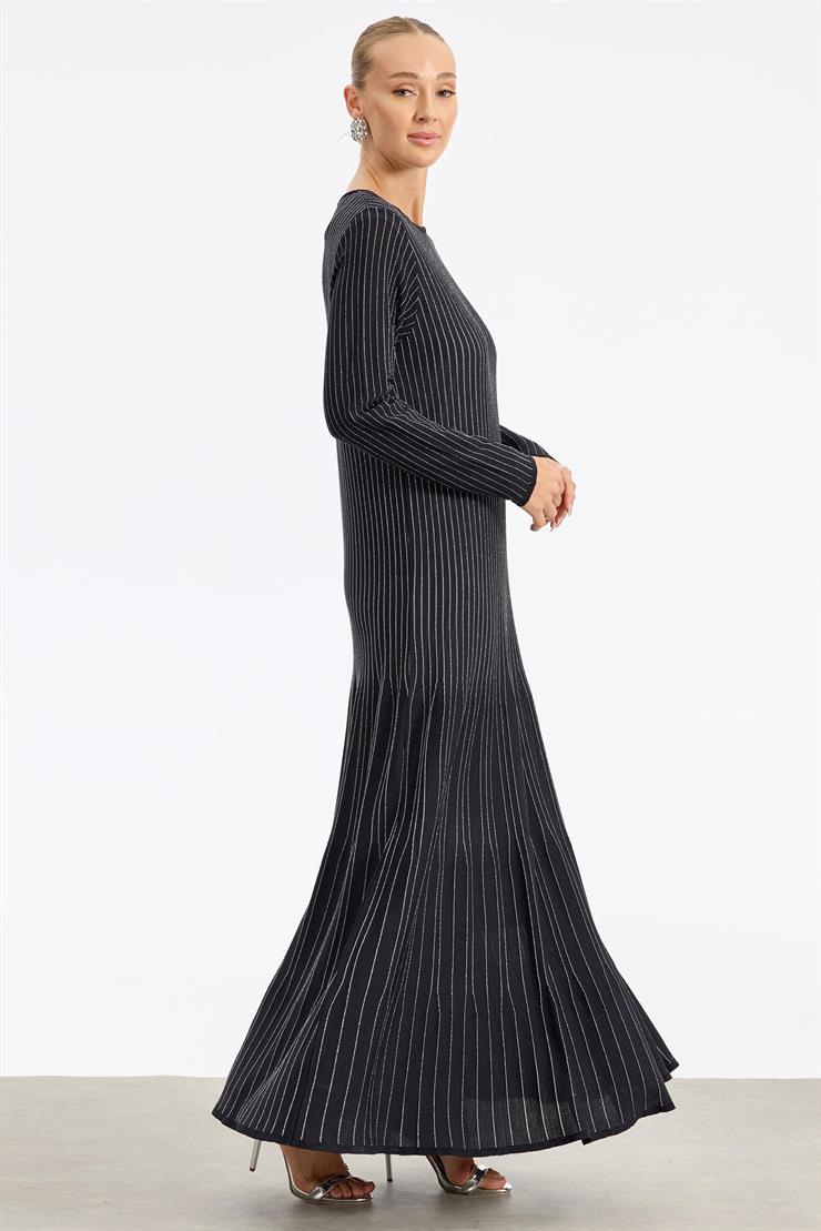 Simli Rayon Elbise SİYAH