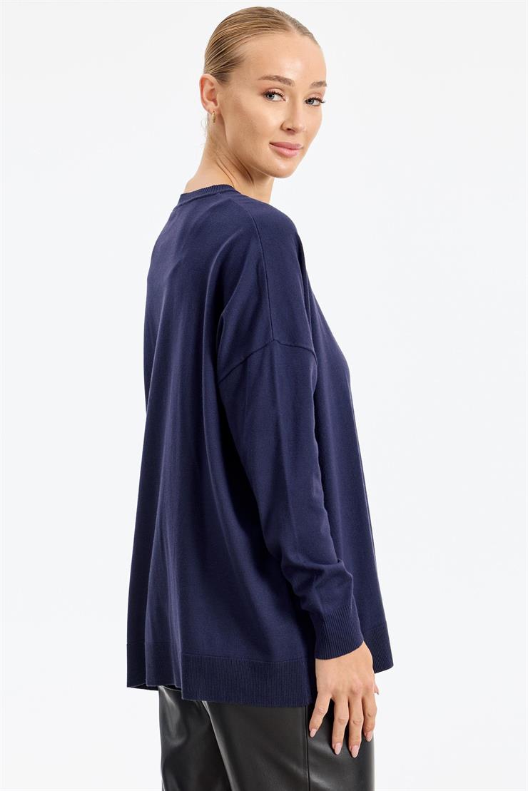 Sol Tarafı Mink Detaylı Tunik LACİVERT