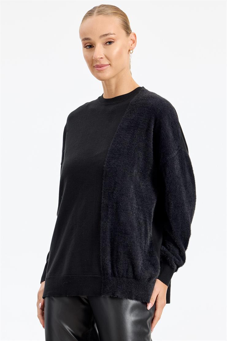 Sol Tarafı Mink Detaylı Tunik SİYAH