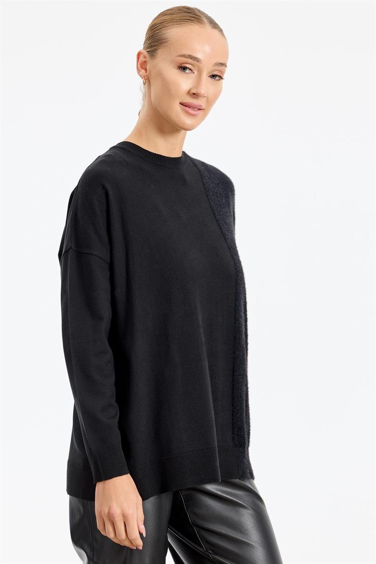 Sol Tarafı Mink Detaylı Tunik SİYAH