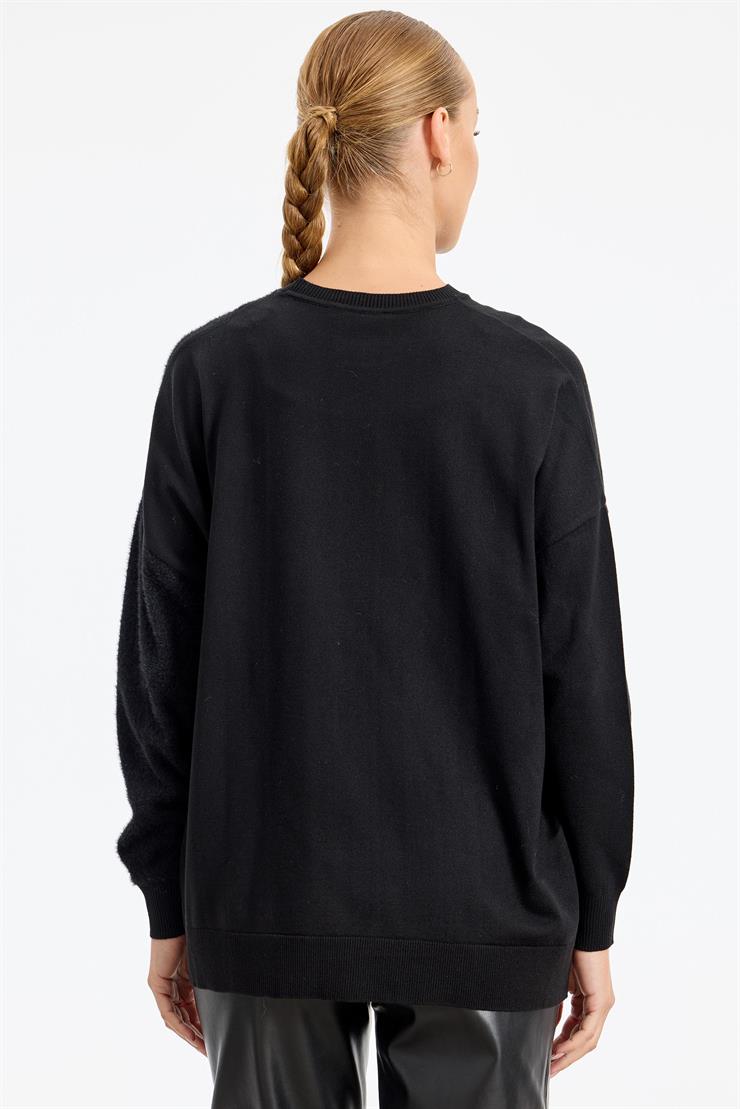 Sol Tarafı Mink Detaylı Tunik SİYAH