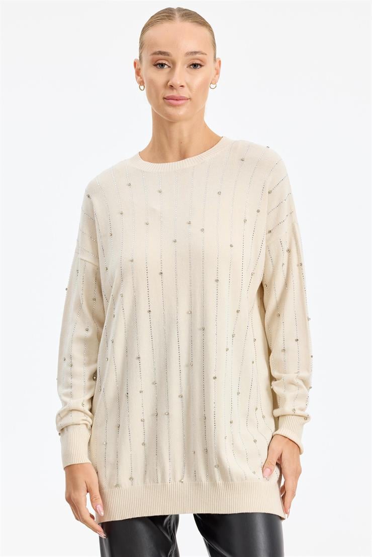 Suyolu Taş Baskılı Triko Tunik EKRU