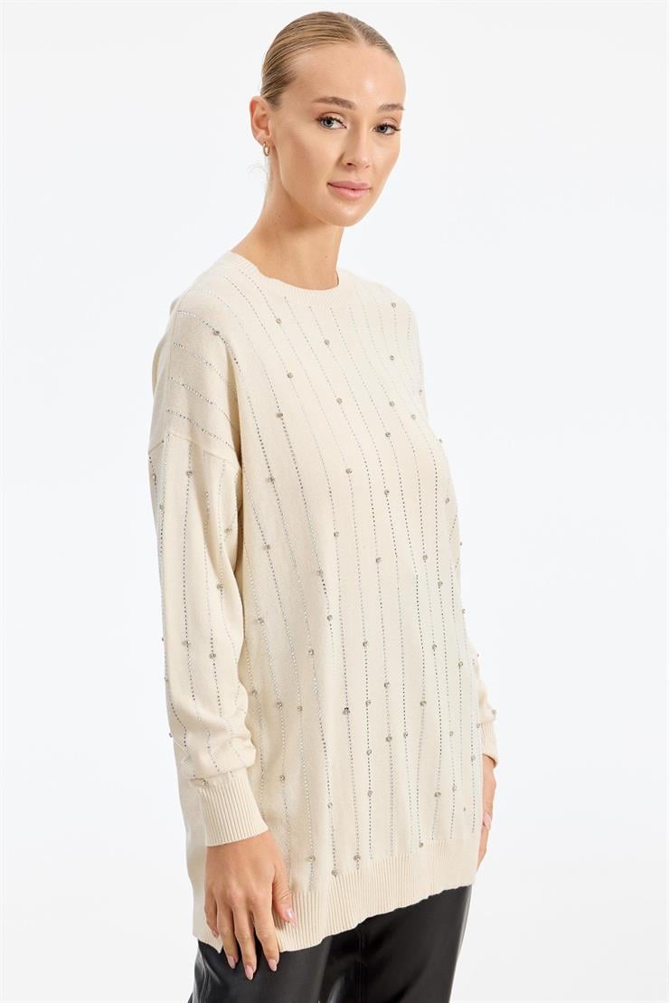 Suyolu Taş Baskılı Triko Tunik EKRU