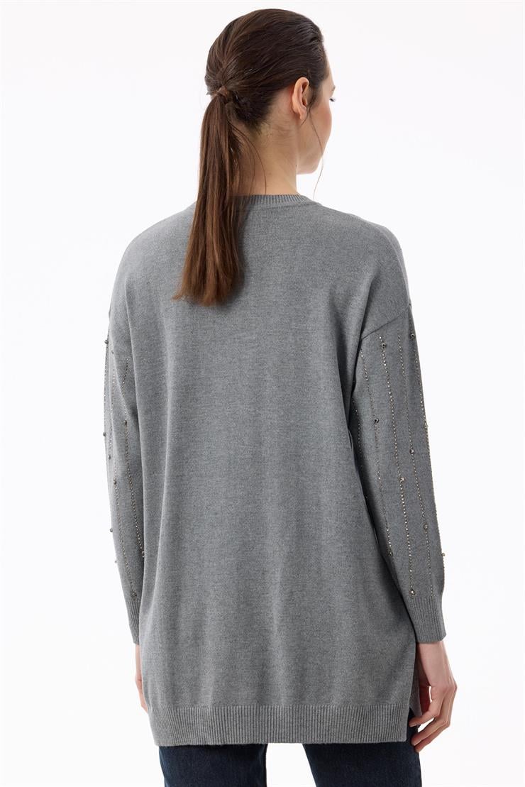 Suyolu Taş Baskılı Triko Tunik GRİ