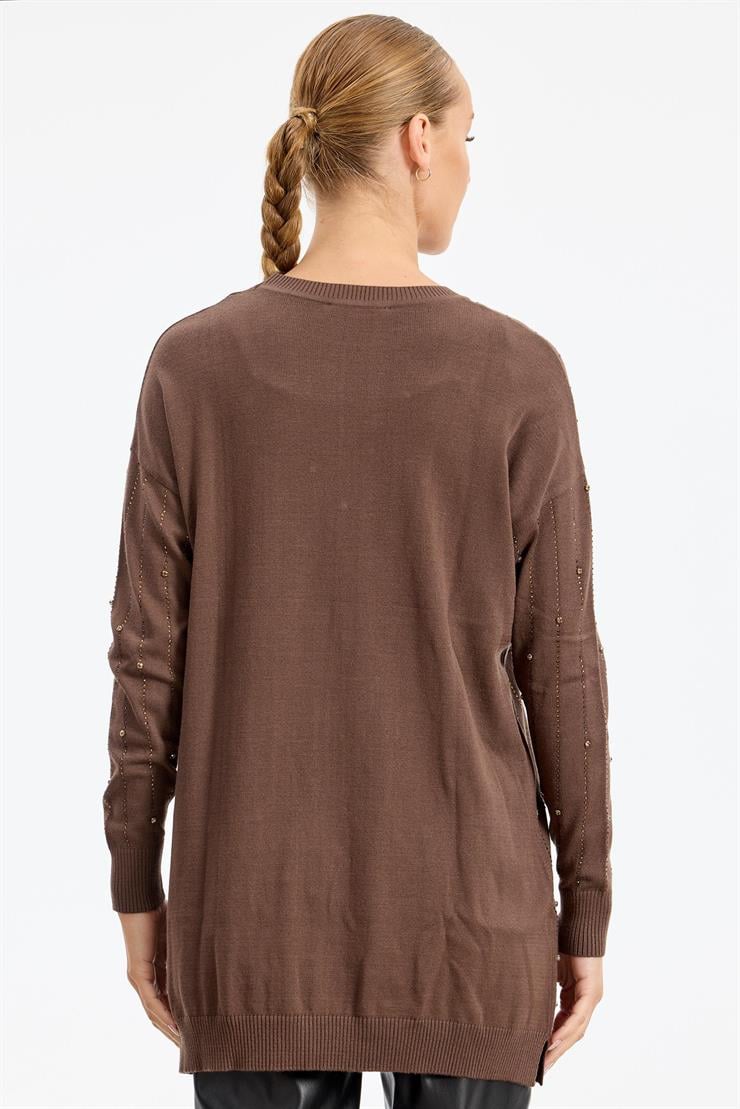 Suyolu Taş Baskılı Triko Tunik KAHVE