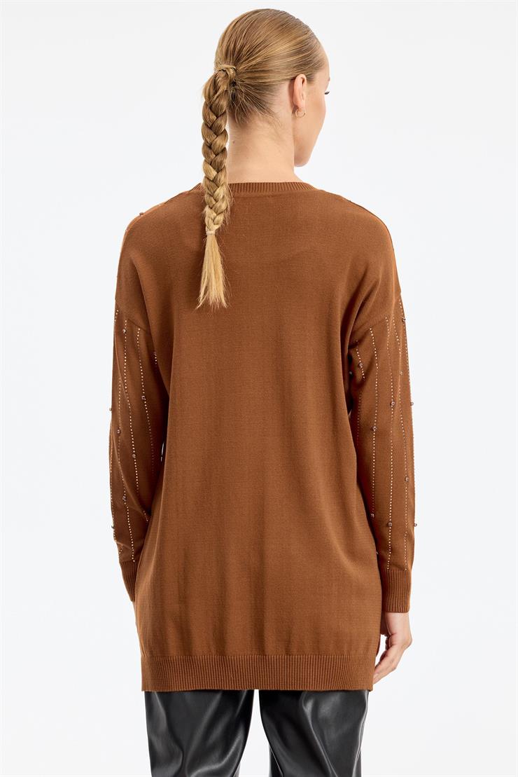 Suyolu Taş Baskılı Triko Tunik KİREMİT