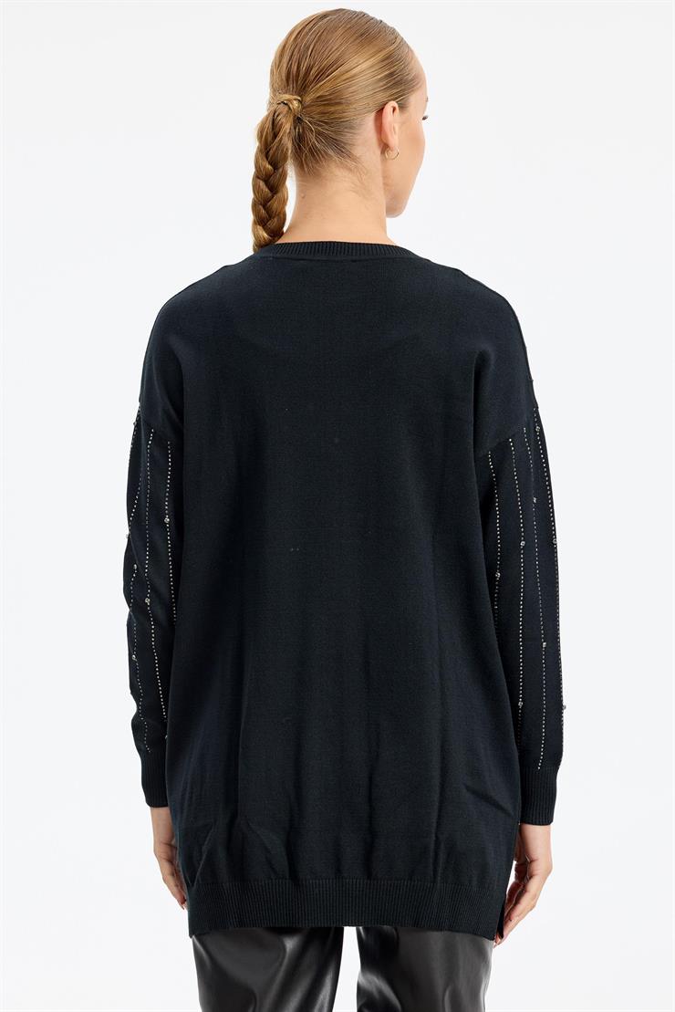 Suyolu Taş Baskılı Triko Tunik SİYAH