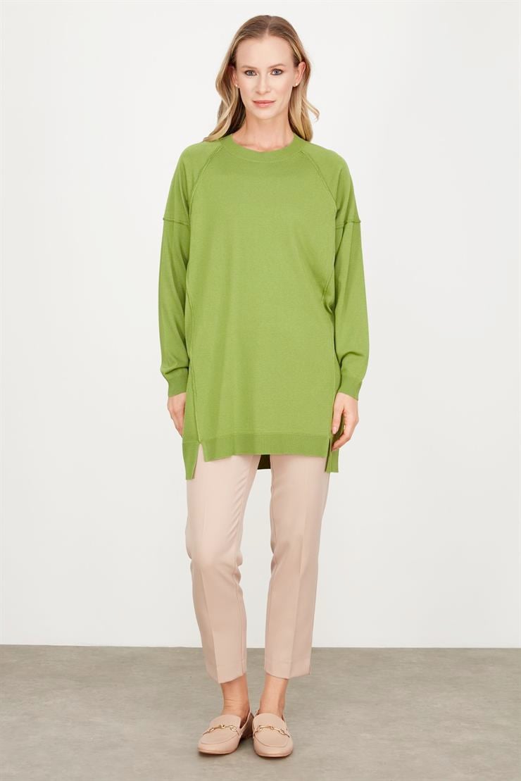TERS DİKİŞ DETAYLI BASİC TRİKO TUNİK YEŞİL