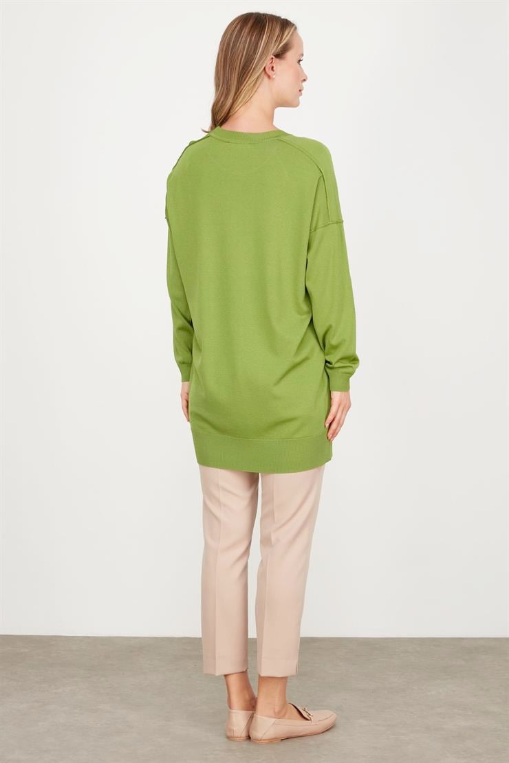 TERS DİKİŞ DETAYLI BASİC TRİKO TUNİK YEŞİL