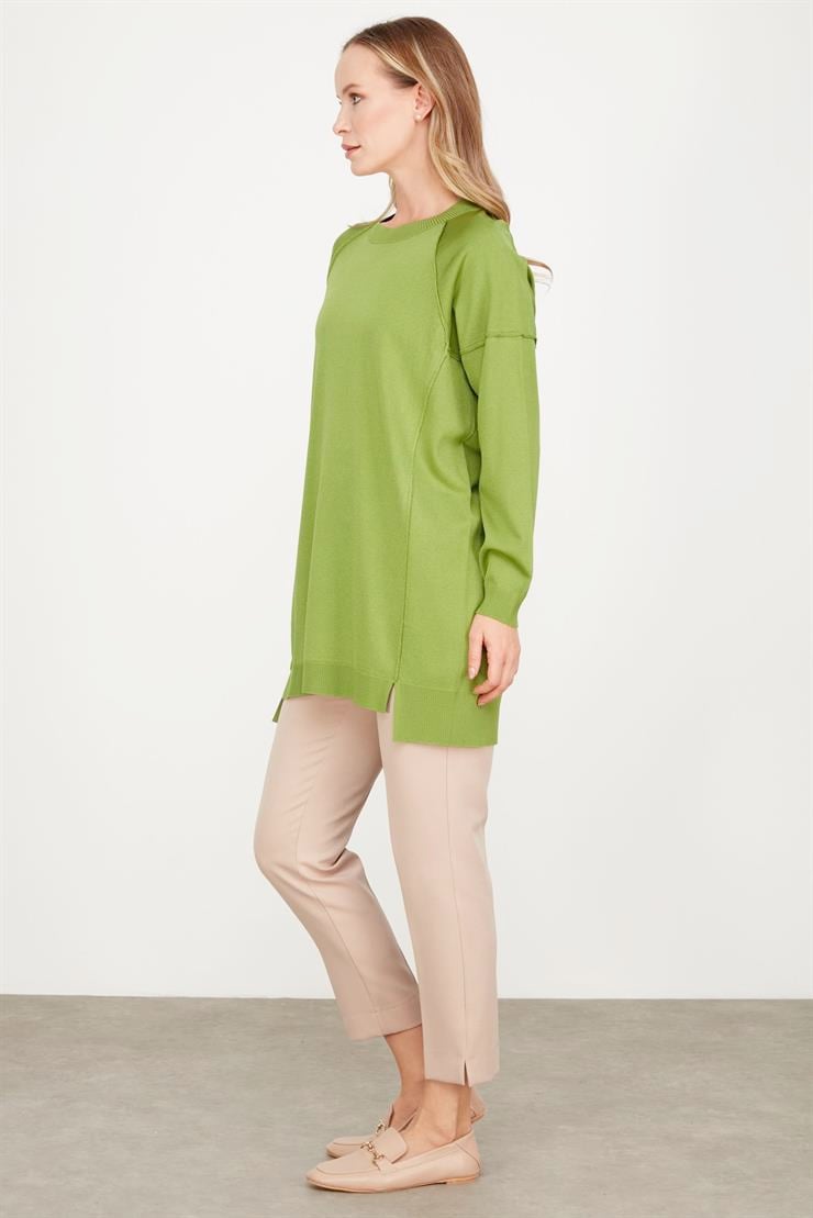TERS DİKİŞ DETAYLI BASİC TRİKO TUNİK YEŞİL