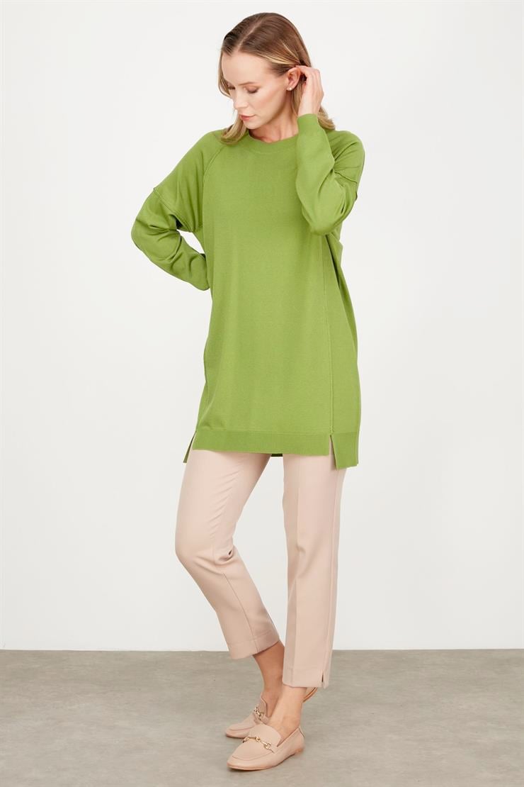 TERS DİKİŞ DETAYLI BASİC TRİKO TUNİK YEŞİL