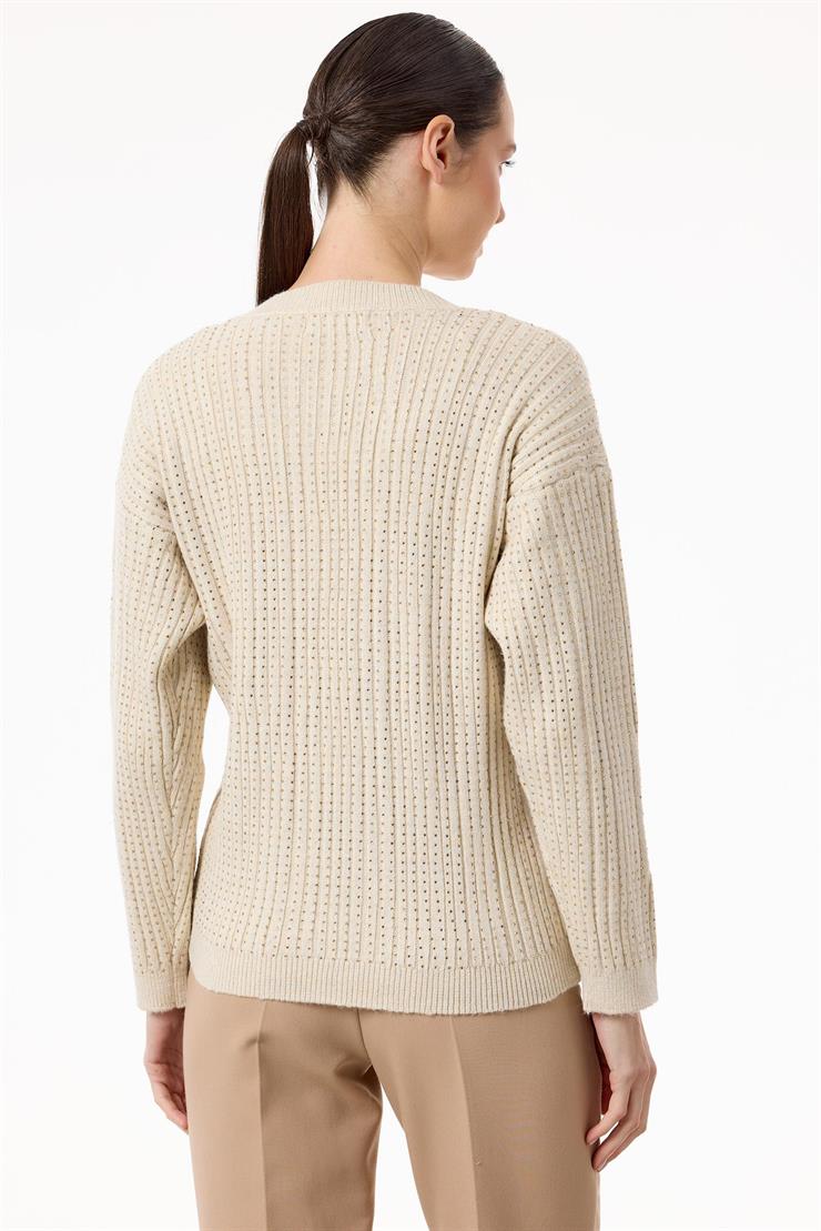 Taş Baskılı Fitilli Triko Tunik BEJ