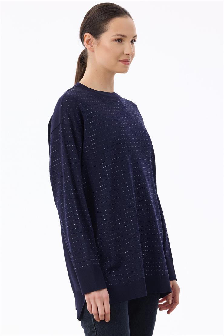 Taş Baskılı Rayon Tunik LACİVERT