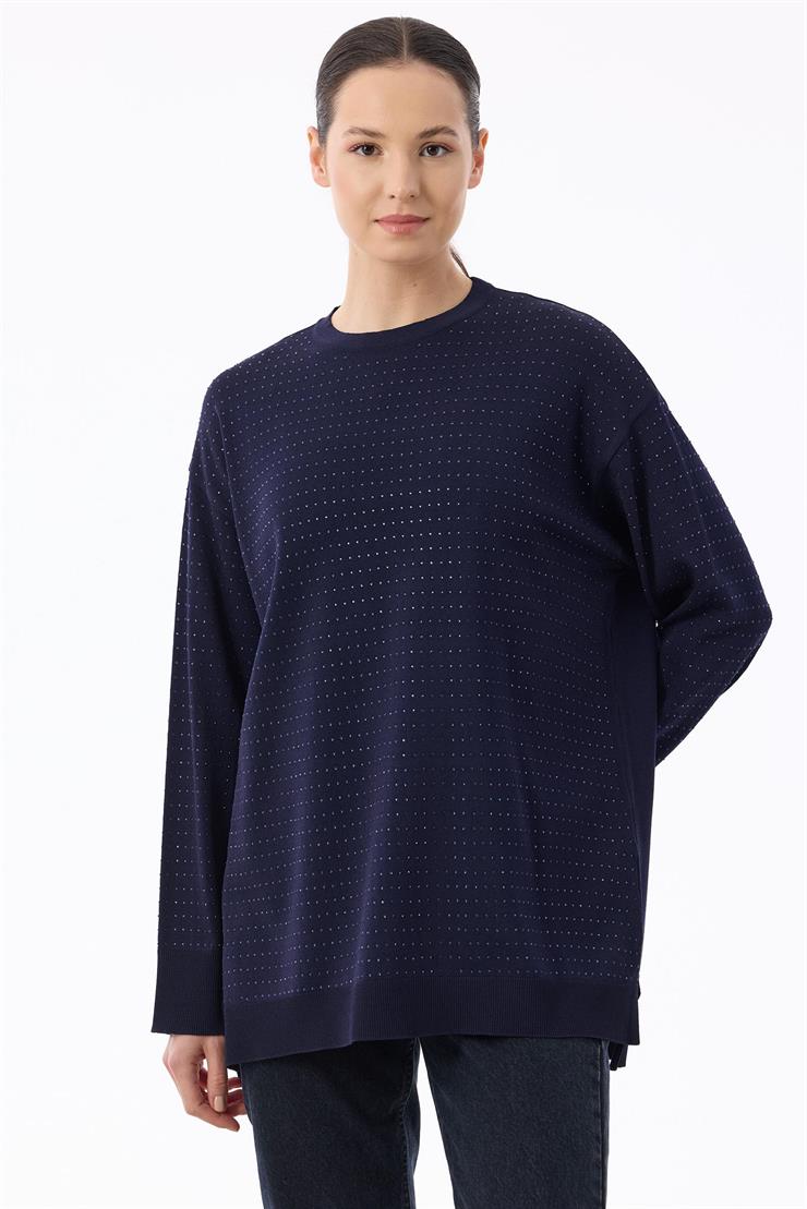 Taş Baskılı Rayon Tunik LACİVERT