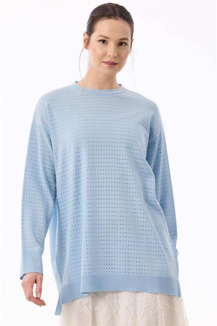 Taş Baskılı Rayon Tunik MAVİ