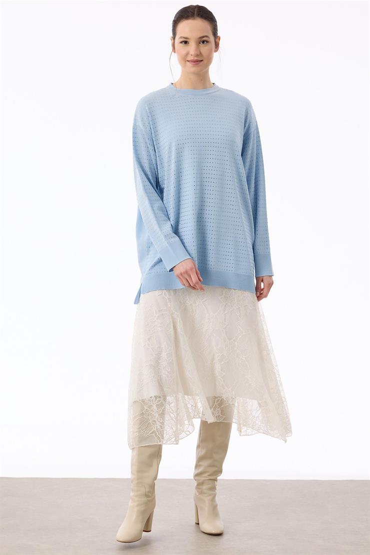 Taş Baskılı Rayon Tunik MAVİ