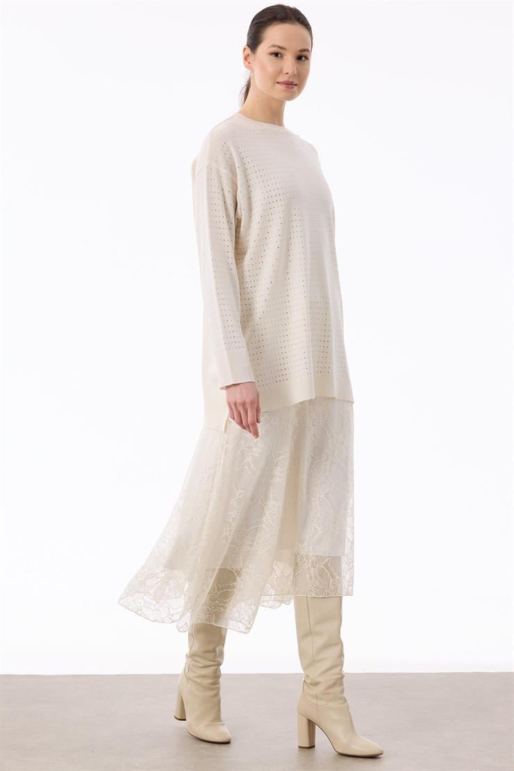 Taş Baskılı Rayon Tunik VANİLYA