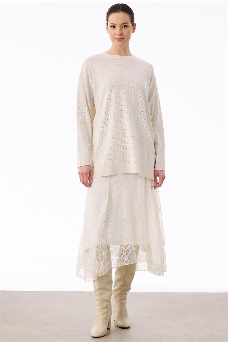 Taş Baskılı Rayon Tunik VANİLYA