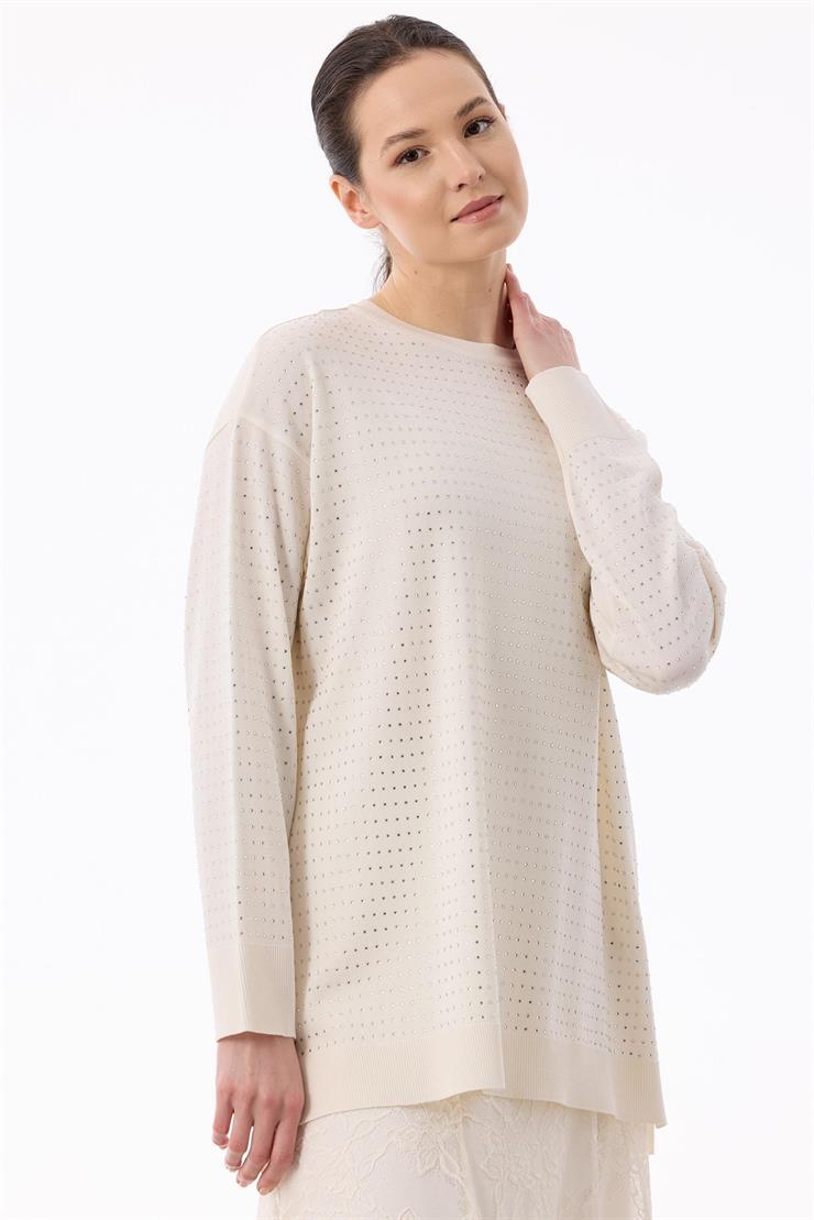 Taş Baskılı Rayon Tunik VANİLYA