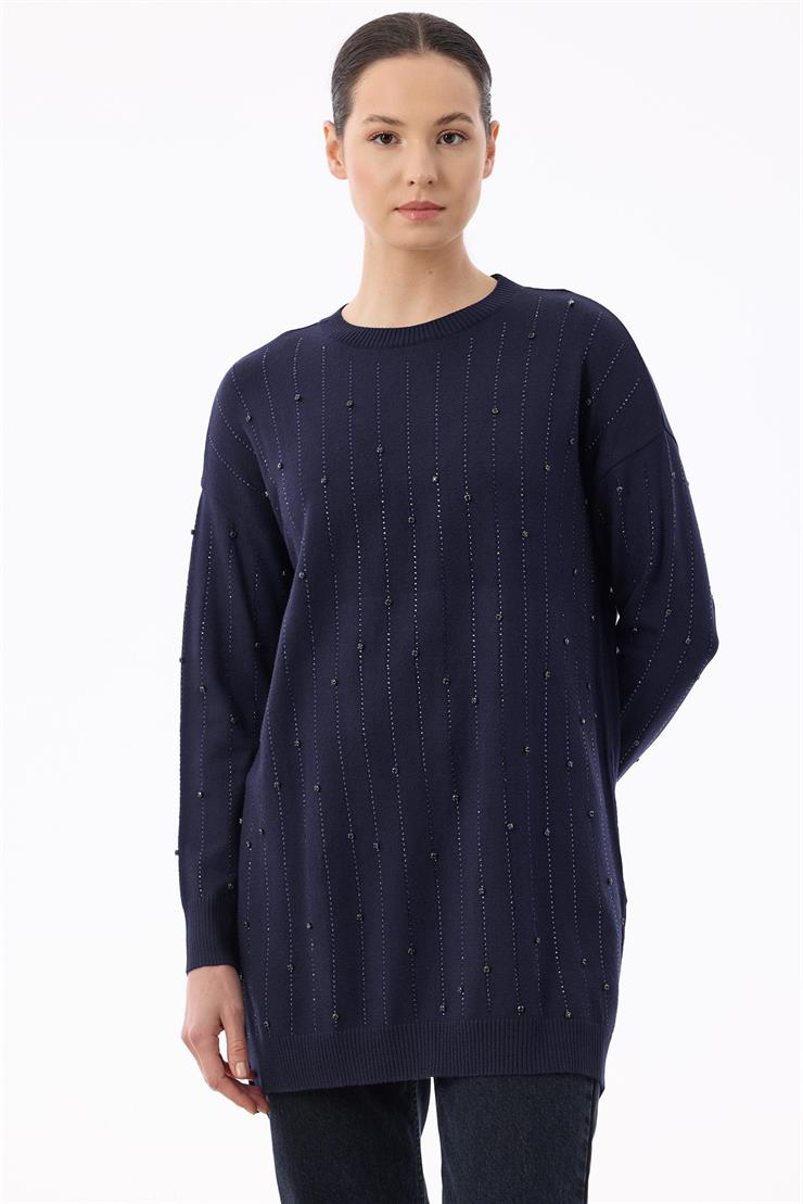 Taş Detaylı Triko Tunik LACİVERT